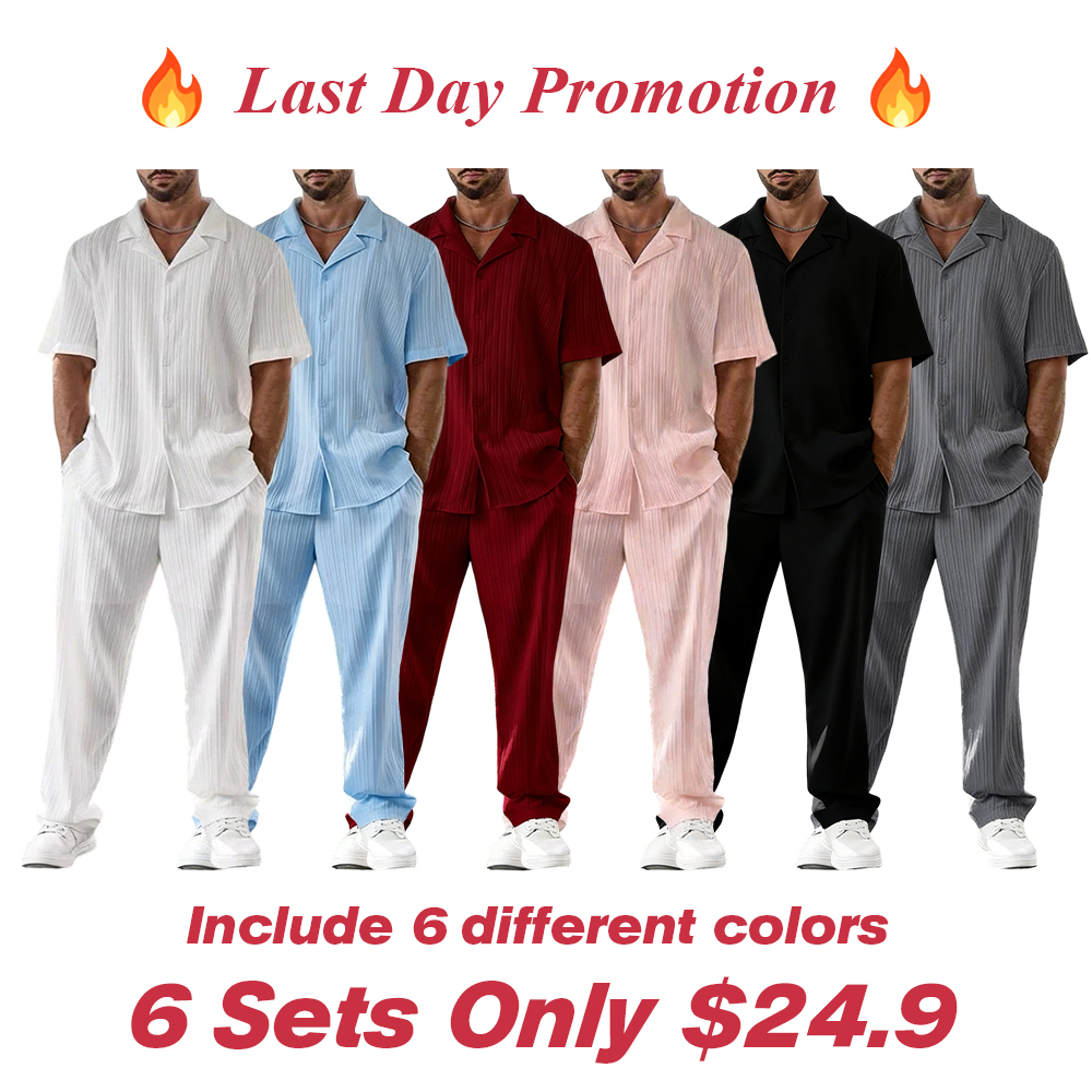 Men's Two-piece Suit Shirt and Elastic Waist Pants Set
