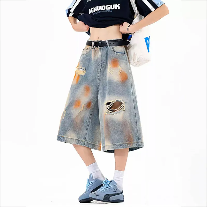 Streetwear Wide Leg Denim Shorts
