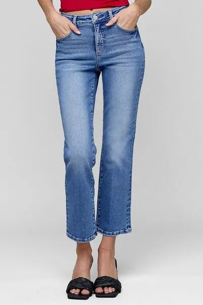 Tummy Control High Rise Crop Straight Denim Jeans