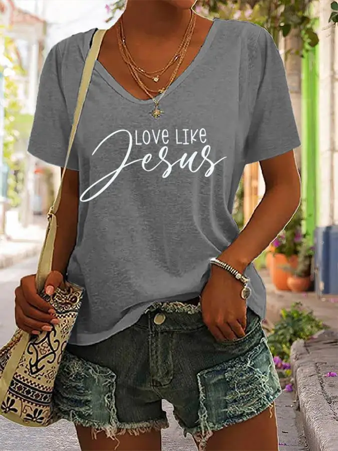 Women's Christian Love Like Jesus Print Casual T-Shirt