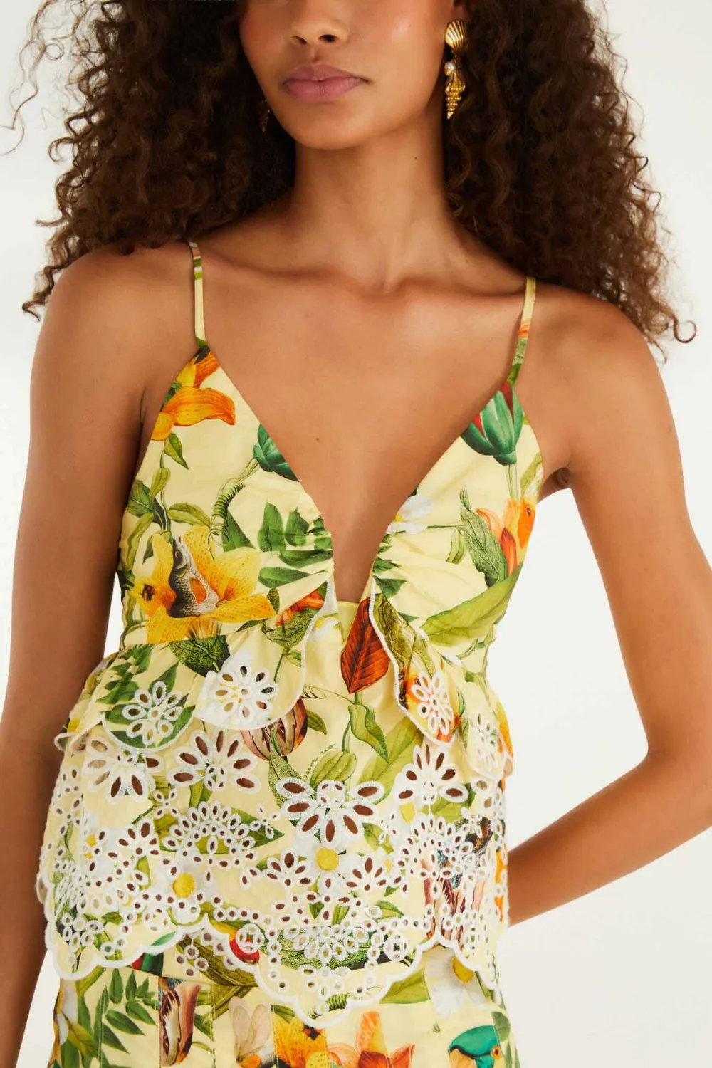 Classic Lace-Trim Embroidered Eyelet Floral Blouse