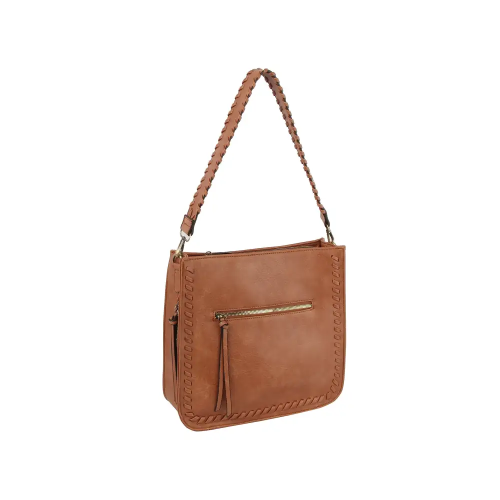 Statement Detail Pocketed Faux Leather Hobo Shoulder Bag