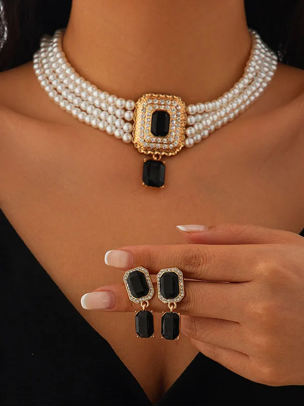 Geometric Drop Alloy Necklace Earring Set