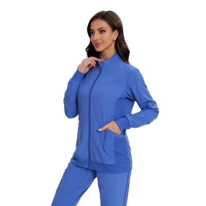 Scrub Jackets for Woman, Zip Front Nurse Jacket, 4-Way Stretch Fabric
