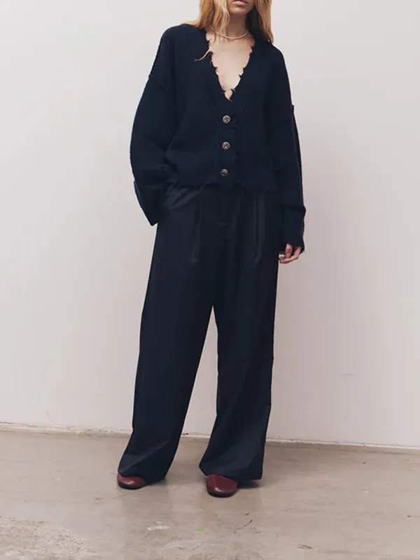 Casual Style V-neck Cardigan Navy