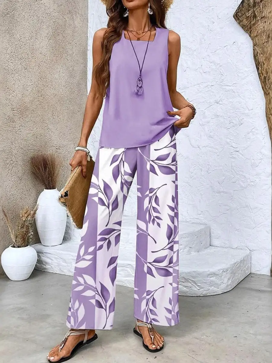 Relaxed Square Neck Vest And Pants Set