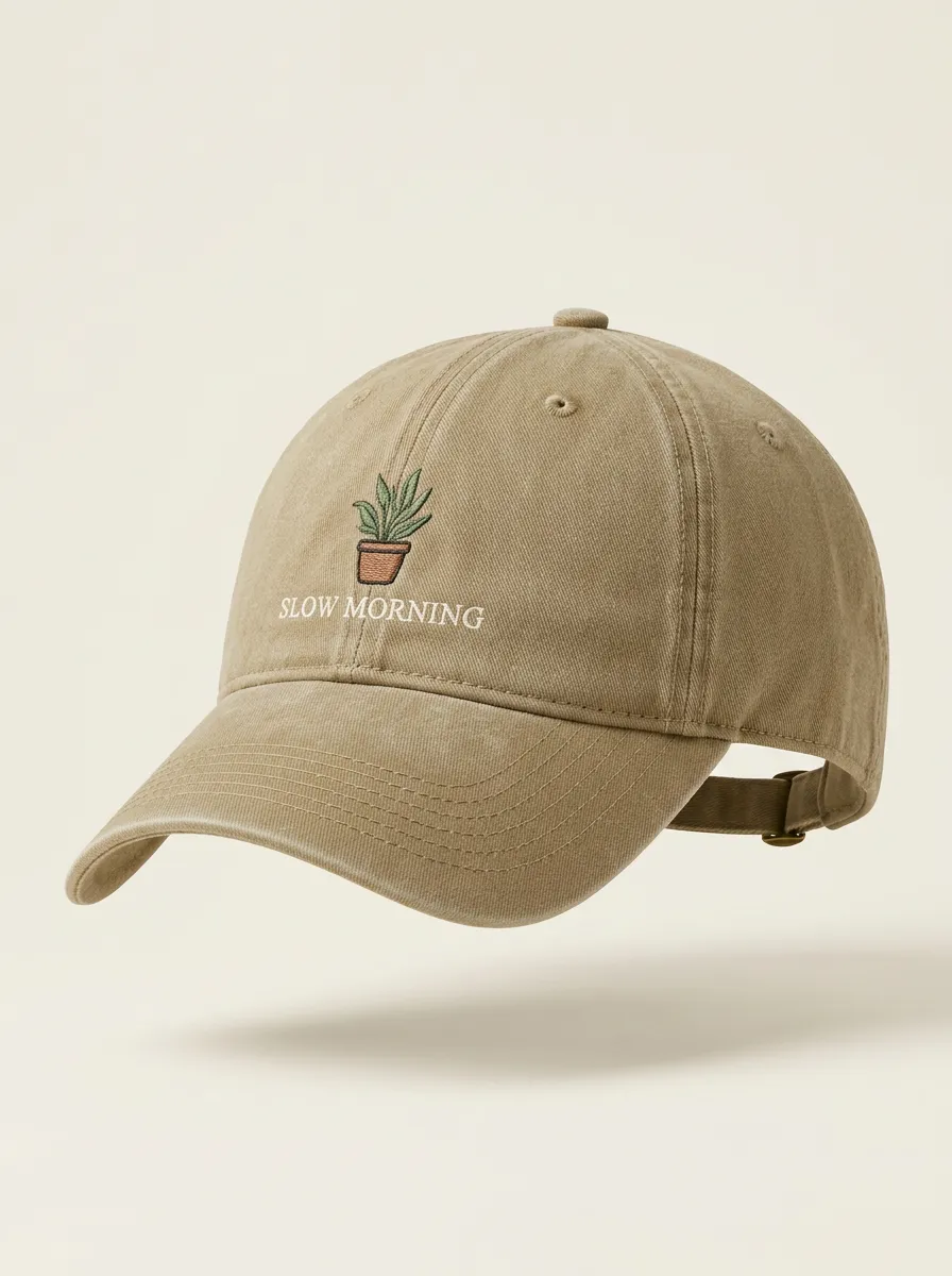 Plant-Lover Slow-Morning Embroidered Potted-Plant Unisex Baseball Cap