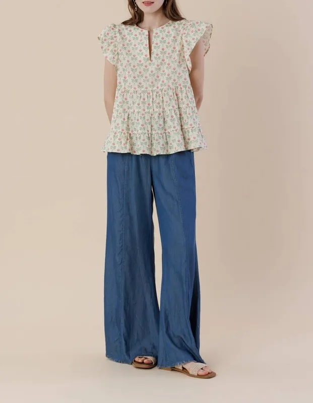 Floral Flutter Sleeve Tiered Blouse