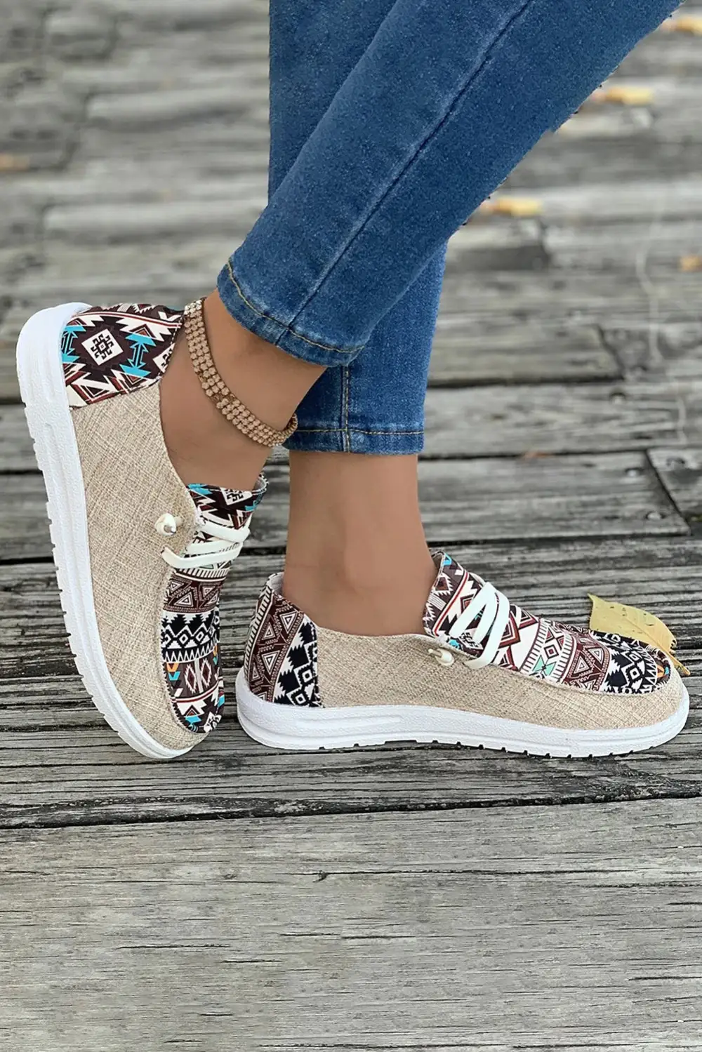 Geometric Patchwork Lace-Up Casual Sneakers