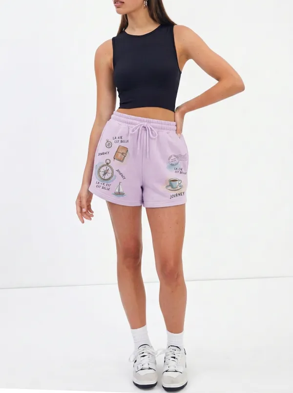 Women's Travel-Inspired Compass Sailboat Printed Shorts
