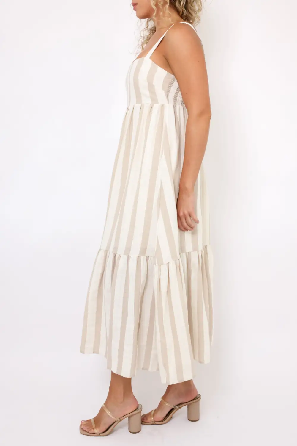 Striped Tiered Smocked Midi Dress