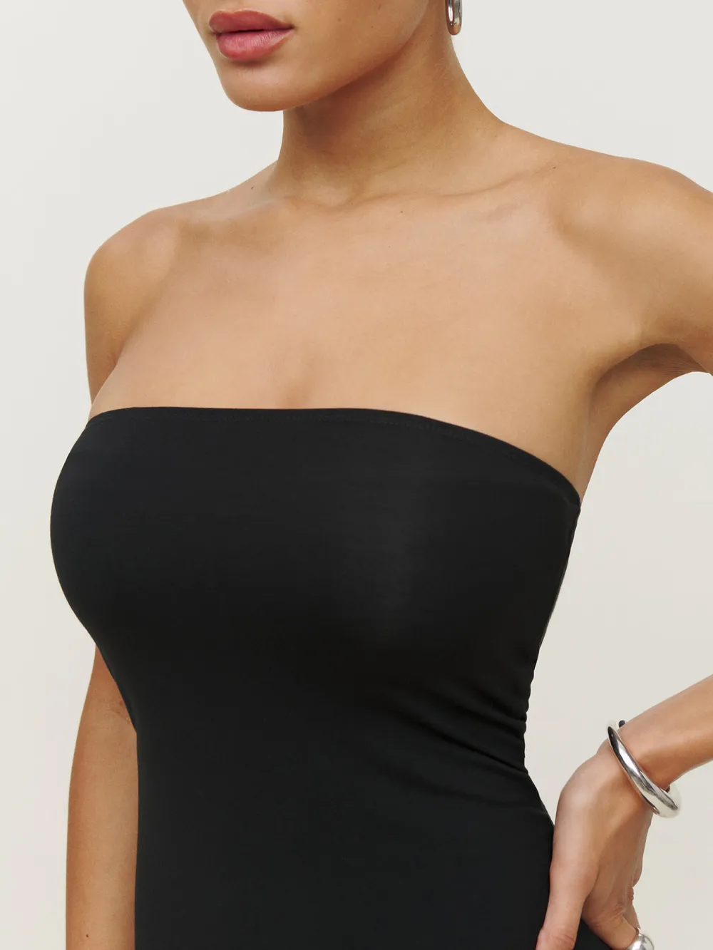 Strapless Leopard Print Midi Dress