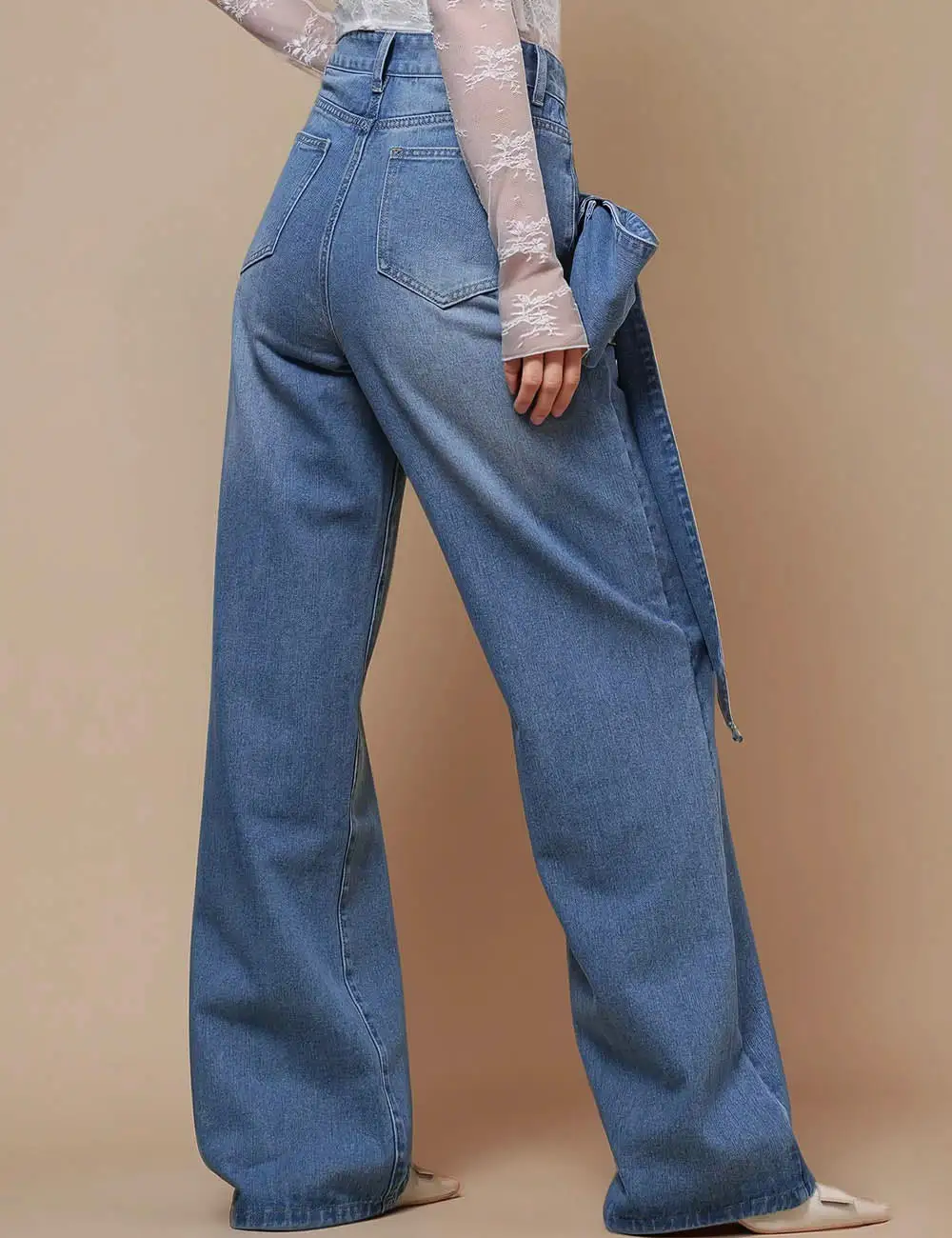 Straight Leg Denim Pants Bowknot Jeans