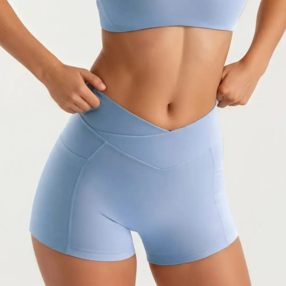 High-Waist Crossover-Waist V-Waist Side-Pocket Biker Shorts
