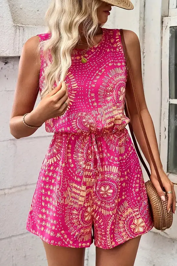 Printed Halter Neck Tie Waist Romper