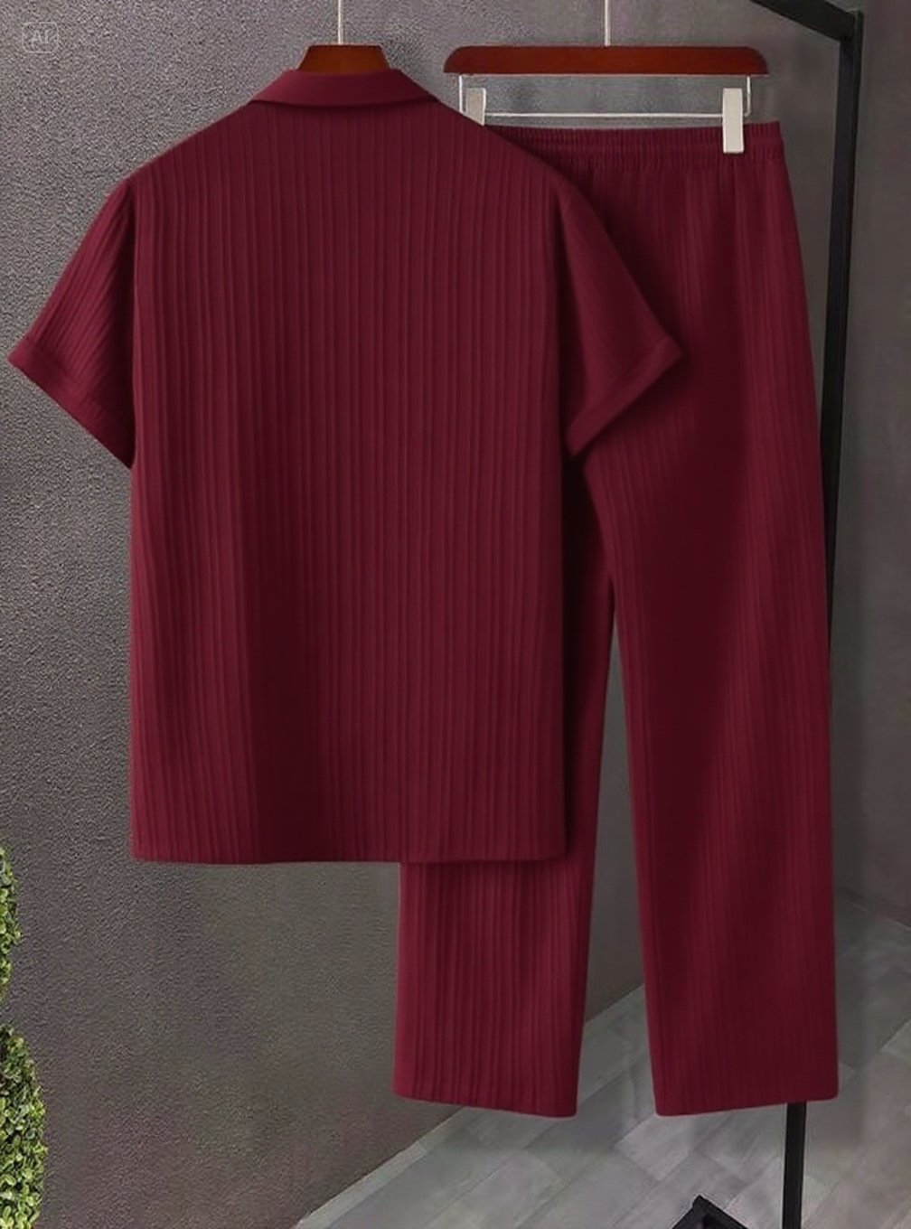 Men's Two-piece Suit Shirt and Elastic Waist Pants Set