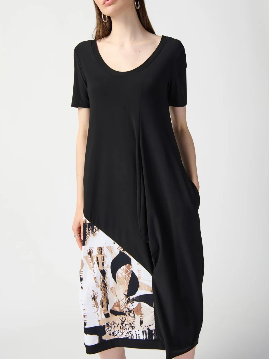 Black and Abstract Print Shift Dress