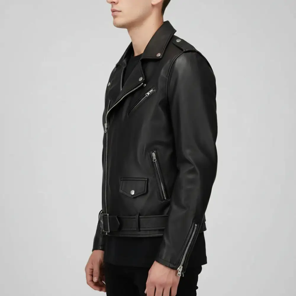 Leather Biker Belted Jacket
