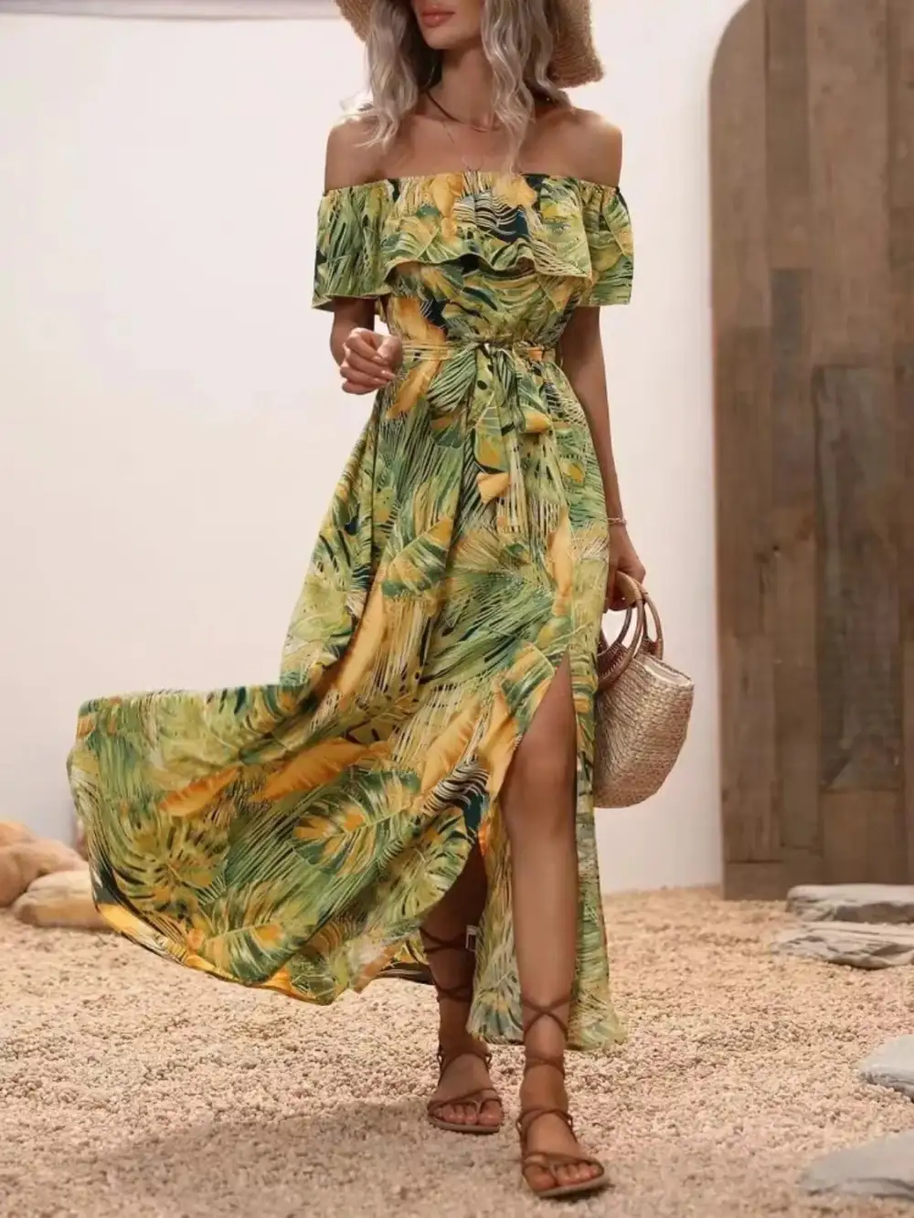 Ruffle Trim Maxi Dress