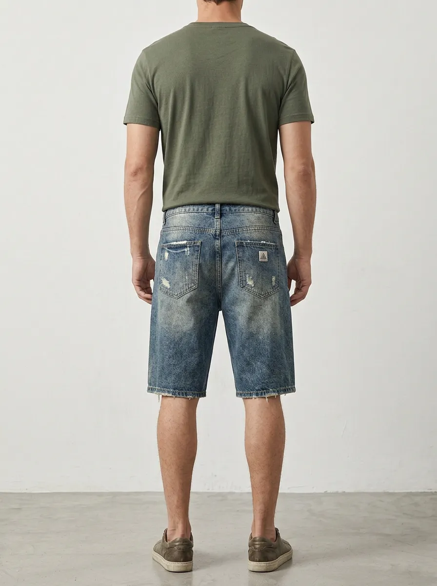Men's Everyday Distressed Raw Hem Street Inspired Distressed Denim Shorts