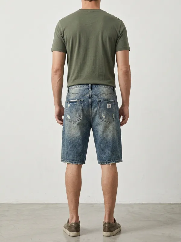 Men's Everyday Distressed Raw Hem Street Inspired Distressed Denim Shorts