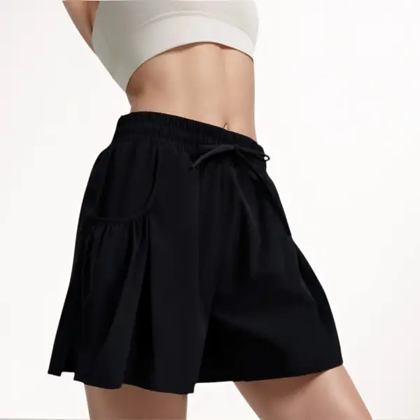 High-Waist Drawstring Elastic-Waist Pleated Athletic Shorts