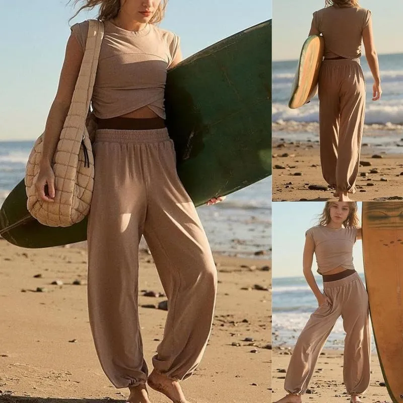 Women's Casual Short-Sleeve T-Shirt and Sweatpants Tracksuit