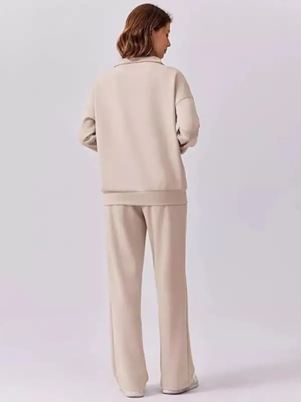 Relaxed Fit Quarter Zip Top and Pants Set