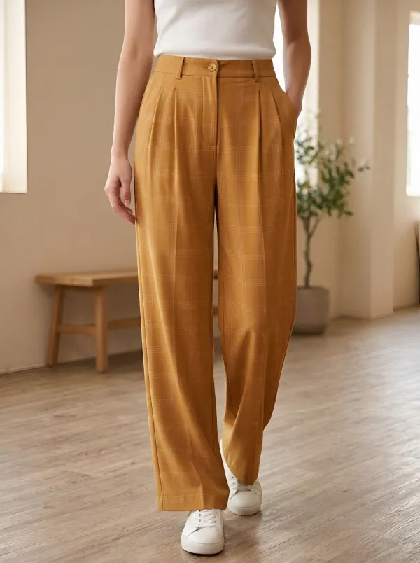 Women's Plaid Pattern Print Trousers
