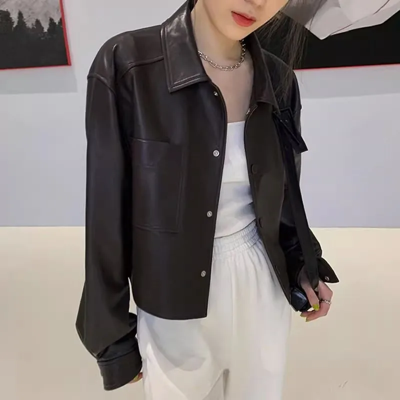 Tailored Faux-Leather Leather Casual Outerwear Jacket