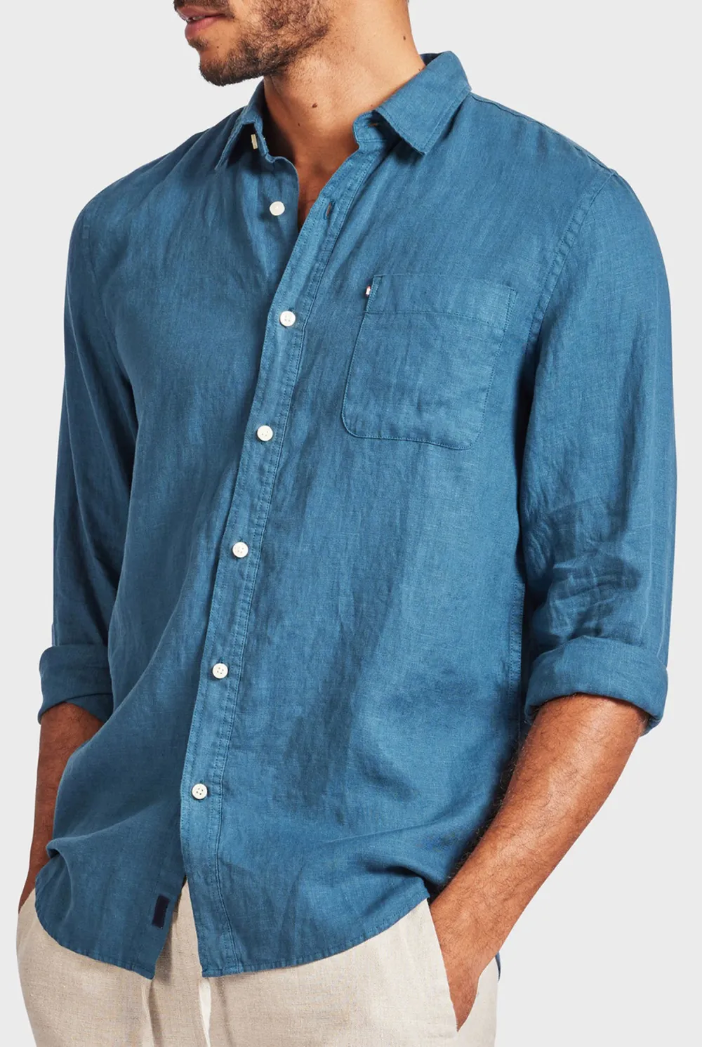 Green Linen Point Collar Shirt