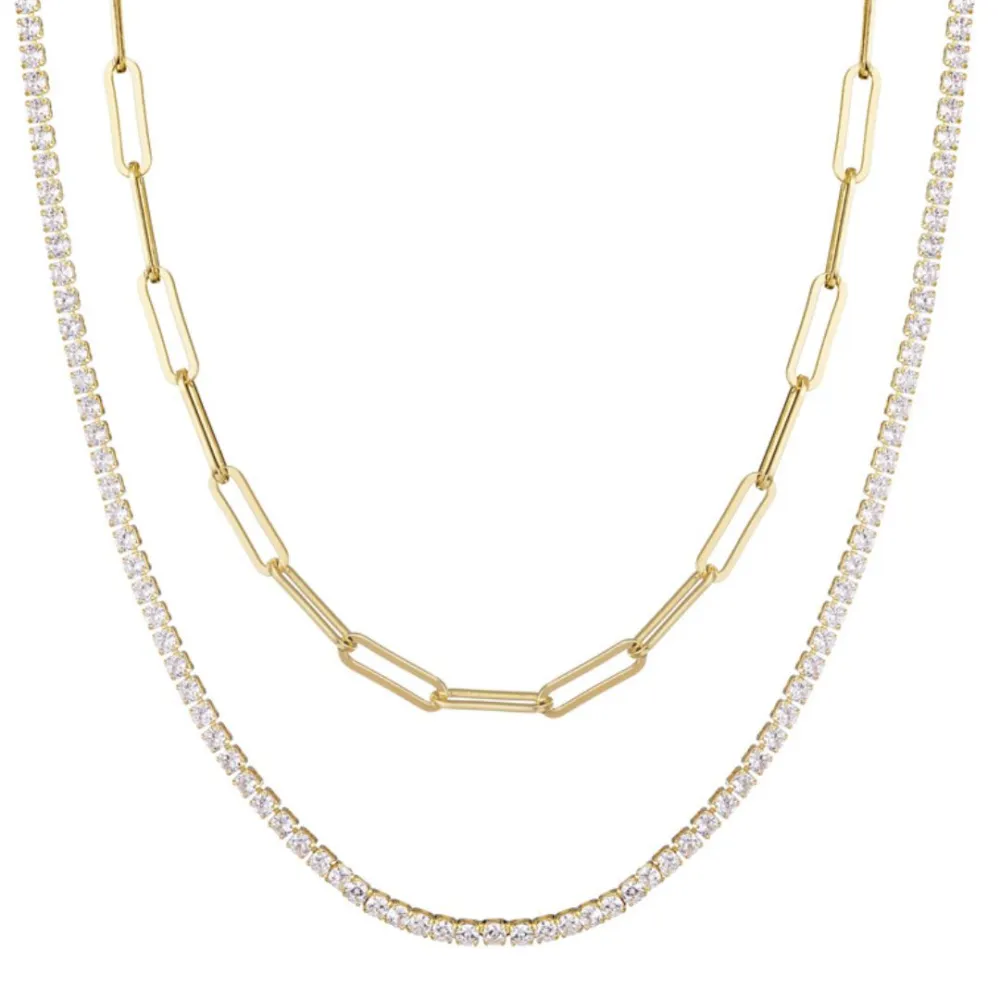 Crystal Paperclip Tennis Chain Necklace