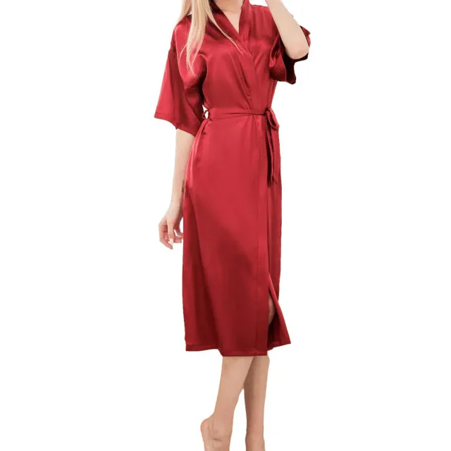 Wrap Style Robe Dress with V-Neck