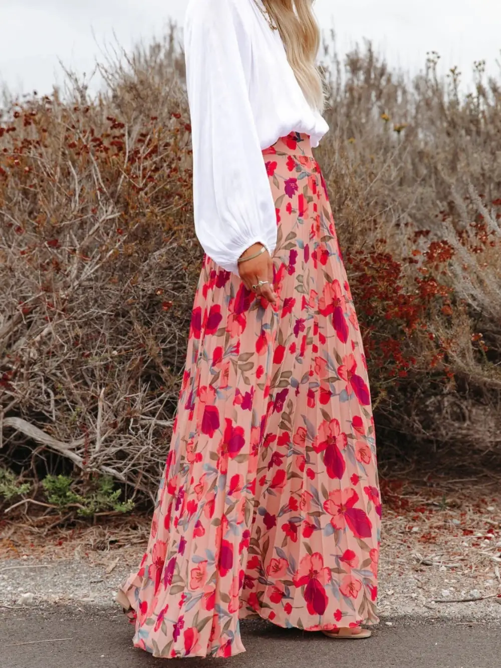 Structured Pleated Printed Skirt