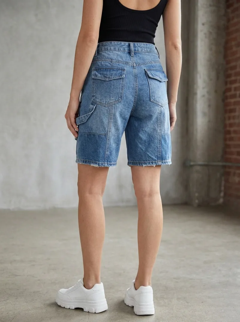 Women's Casual Streetwear Multi-Pocket Patchwork Denim Shorts