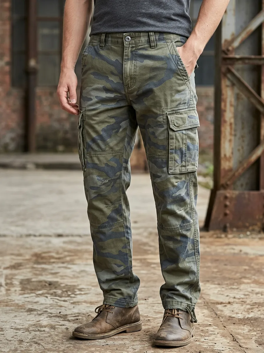 Men's Cargo Pants with Camouflage Drawstring Waist