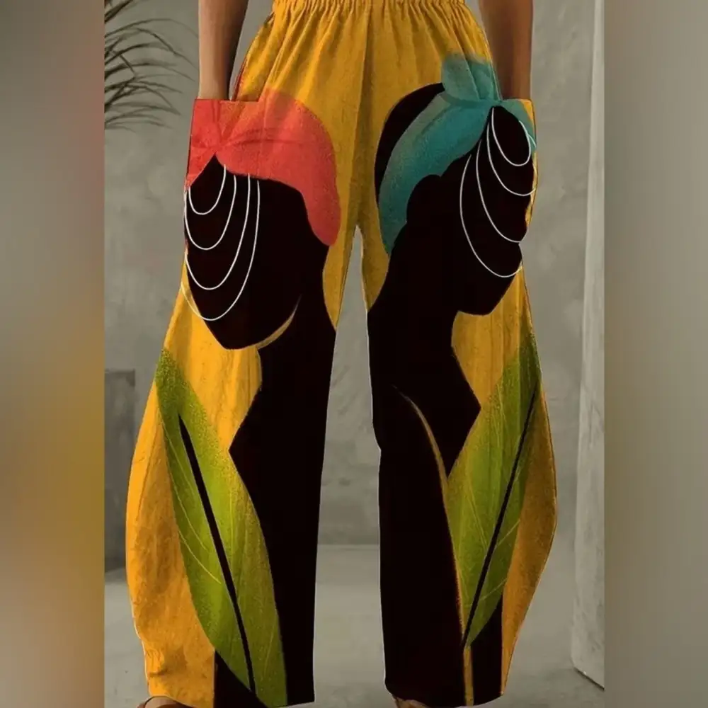Wide-leg Statement Pants High-waist Art Print Pants