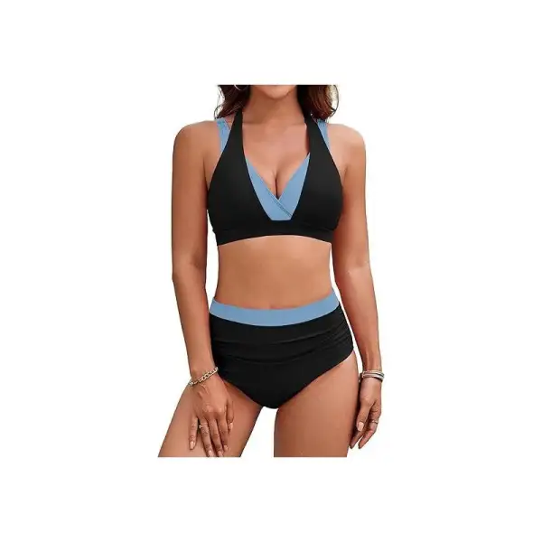Two-tone Halter High-waist Bikini