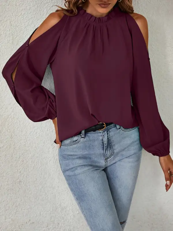 Cold Shoulder Frill Neck Blouse