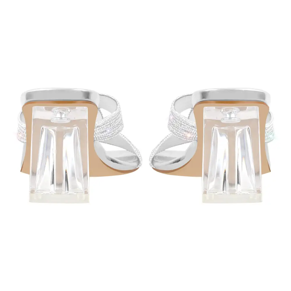 Rhinestone Strap Clear Block Mule Sandals
