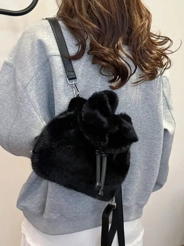 Plush Drawstring Backpack Bag