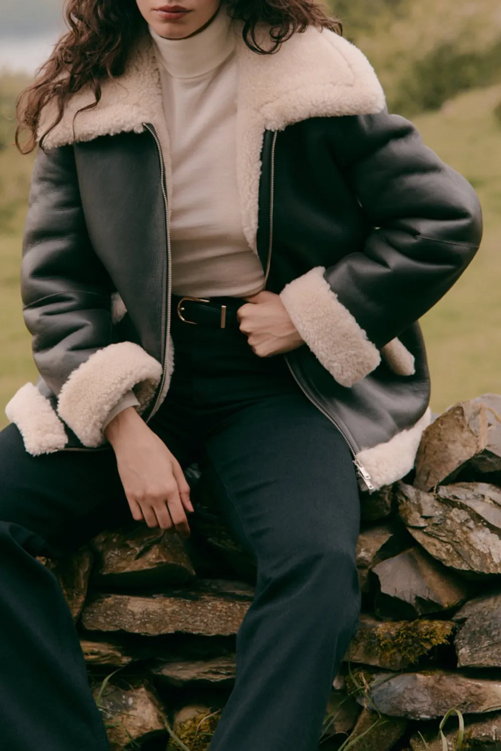 Two Tone Leather Shearling Jacket