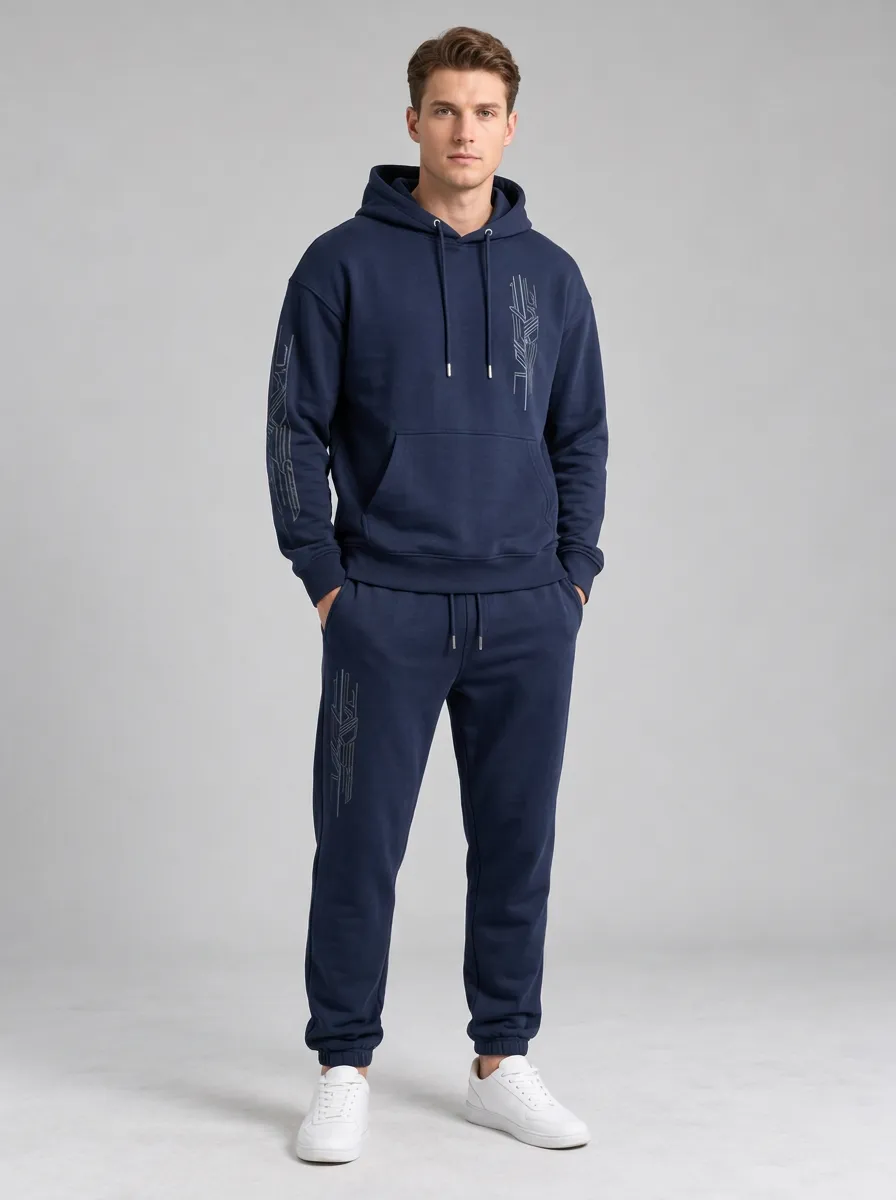 Men's Geometric Techwear Minimalist Printed Tracksuit