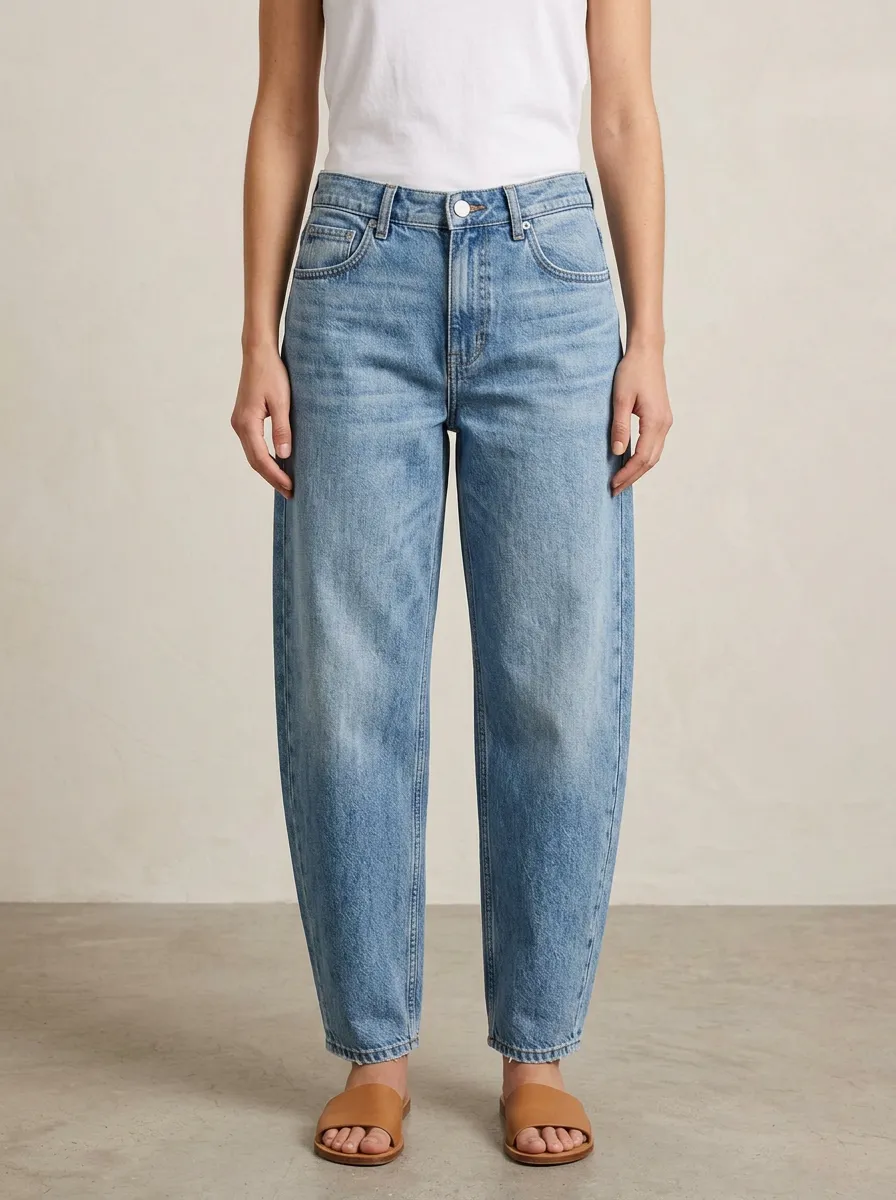 Women's Mid-Rise Tapered Barrel-Leg Denim Jeans