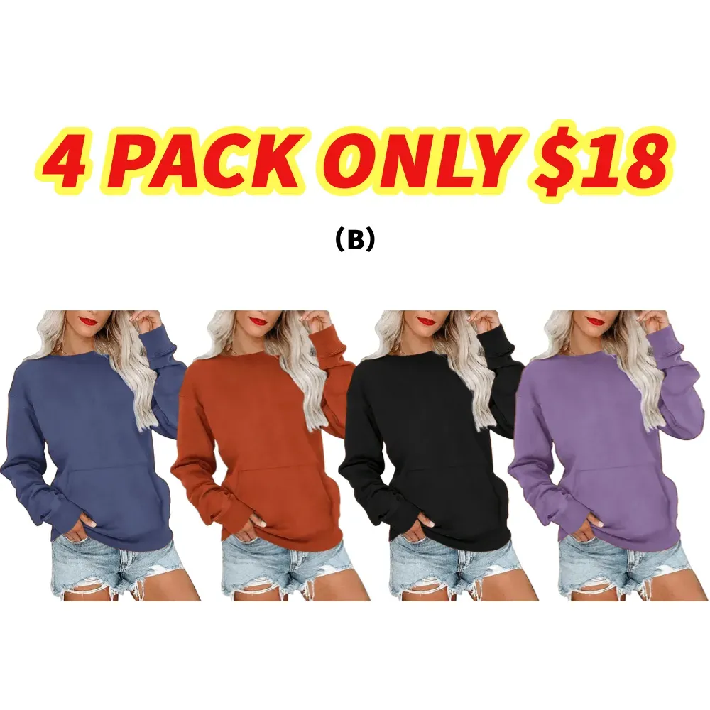 Women's Crewneck Hoodless Sweatshirt With Kangaroo Pocket Fleece Longsleeve Oversized Casual Style Shirt Lightweight Pullover