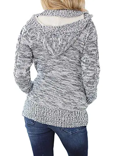 Women Hooded Knit Cardigans Button Cable Sweater Coat