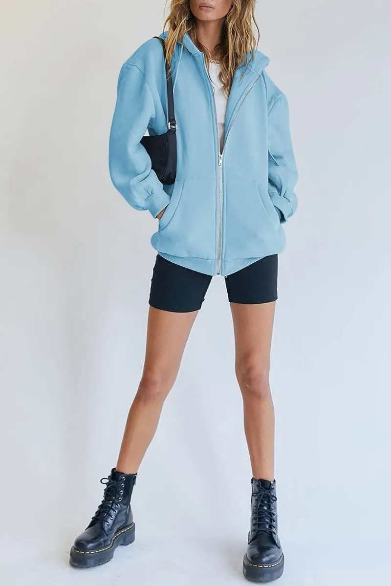 Women's Cute Hoodies Teen Girl Fall Jacket Oversized Sweatshirts Casual Drawstring Zip Up Y2K Hoodie with Pocket