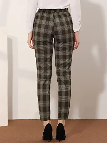Women's Vintage Tartan Elastic Waist Straight Long Trouser