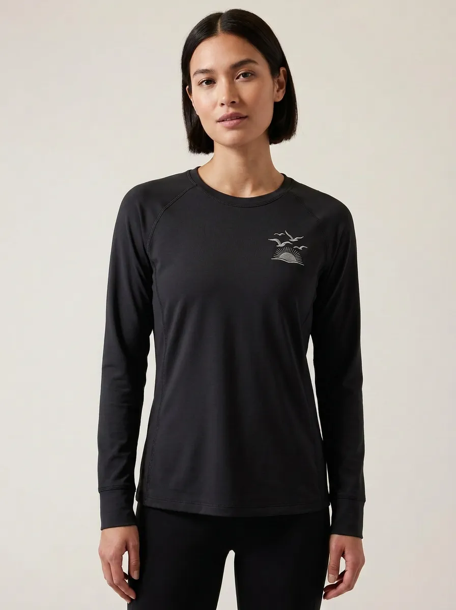 Women's Sun And Bird Embroidered Raglan Long Sleeve T-Shirt