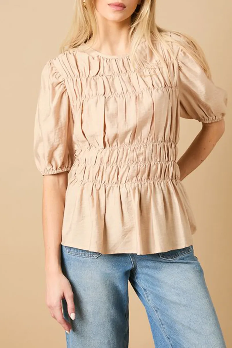 Casual Style Bodice Puff Sleeve Top